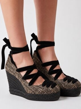 Castañer Balletcore Ballerina Lace Up Tweed Espadrille Wedge Shoes EU40 US9